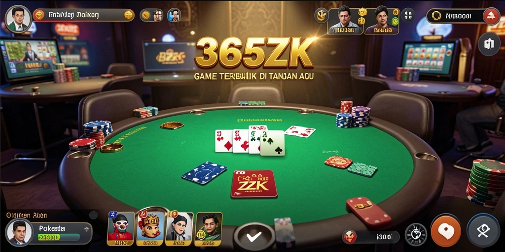 Screenshot utama 365ZK menampilkan aksi permainan poker yang mendebarkan.