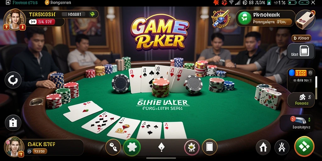 Tampilan gameplay Poker yang mendebarkan dan interaktif.