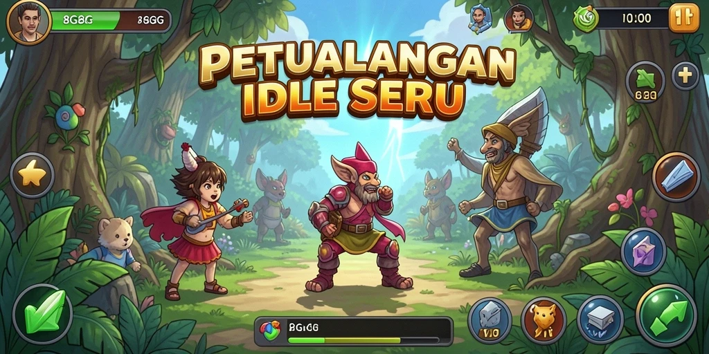 Screenshot gameplay 8G8G menampilkan karakter dan pengumpulan sumber daya dengan visual menarik.