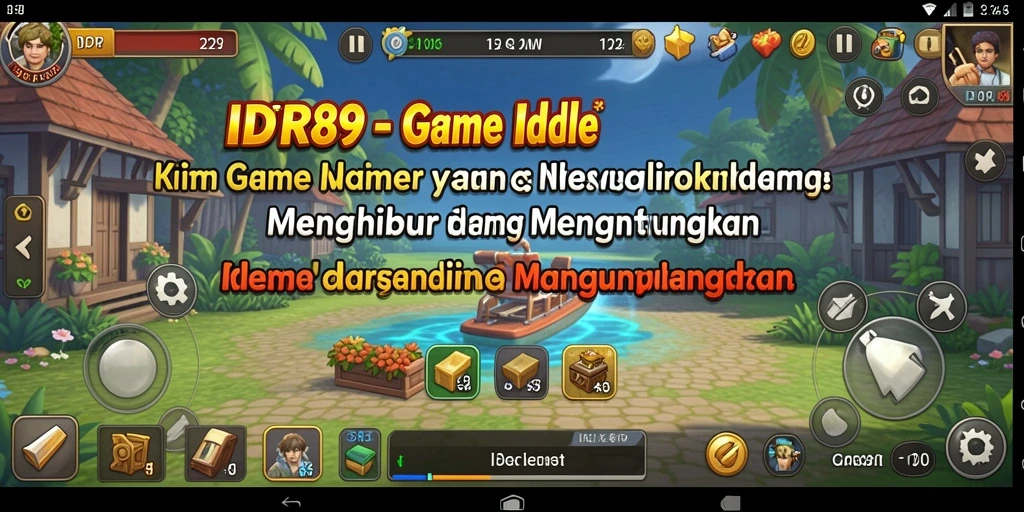 Screenshot menunjukkan karakter sedang mengumpulkan sumber daya dalam gameplay Idle.