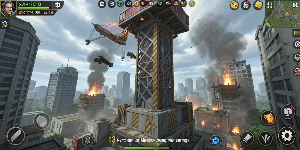 Screenshot gameplay SAPITOTO menampilkan aksi menara yang mendebarkan dalam Tower Defense.