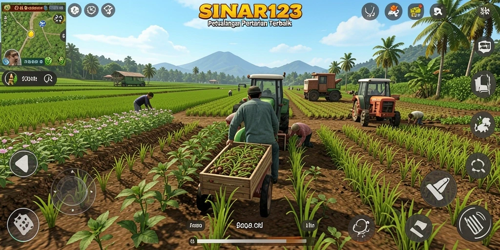 Tampilan gameplay menarik dari SINAR123 yang menampilkan pertanian yang subur.