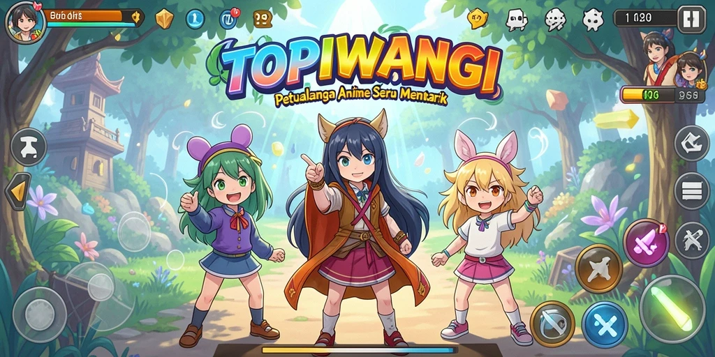 Screenshot gameplay TOPIWANGI yang menampilkan karakter anime bertarung.